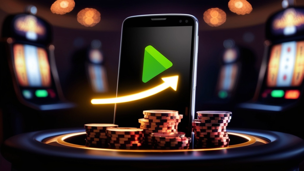 Smartfon z pobieraniem pliku APK aplikacji kasyna na ciemnym tle